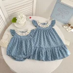 【66-130cm】ロンパース or ワンピース 肩フリル リボン柄 - 画像 (7)
