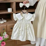 【66-140cm】 ロンパース or ワンピース ベビー フリル袖 リボン付き - 画像 (8)