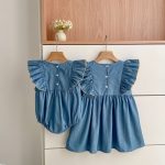 【66-130cm】デニムロンパースorワンピース 姉妹服 ダブル 蝶結び付き - 画像 (14)