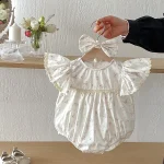 【66-140cm】ロンパース or ワンピース ベビー 女の子 花柄 肩フリル - 画像 (6)
