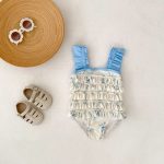 【80-120cm】水着 ブルー フラワー スイムウェア - 画像 (7)