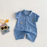 【66-90cm】デニムロンパース 恐竜刺繡 肌に優しい ベビー服 - 画像 (6)