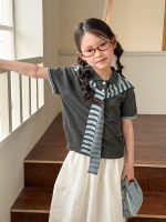 【100-170cm】半袖 Tシャツ 女の子 肩掛け ニット 学園風 ナチュラル - 画像 (5)