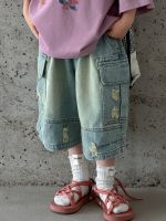 【100-150cm】ショートパンツ デニム ダメージジーンズ ゆったり