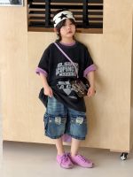 【100-150cm】Tシャツ ショートパンツ 配色 プリント カジュアル ダメージジーンズ - 画像 (5)