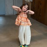 【90-140cm】ベストorパンツ 女の子 チェック柄 ホルターネック - 画像 (2)