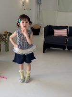 【90-140cm】トップス 女の子 ノースリーブ チェック柄 切り替え - 画像 (5)