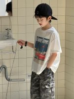 【100-160cm】Tシャツ 半袖 ラウンドネック ストリート カジュアル おしゃれ見え - 画像 (4)