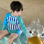 【85-155cm】水着 ストライプ 長袖 スイムウェア - 画像 (5)