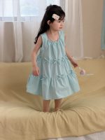 【90-140cm】ワンピース 女の子 リボン 無地 ノースリープ - 画像 (6)