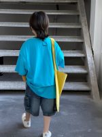 【100-150cm】Tシャツ 切り替え 半袖 プリント ゆったり - 画像 (4)