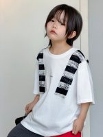 【100-150cm】Tシャツ 半袖 ストライプ 配色 切り替え - 画像 (3)