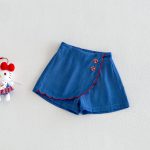 【73-120cm】キュロット 女の子 さくらんぼ刺繍 デニムショートパンツ