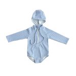 【66-100cm】水着 チェック柄 ドット柄 長袖 日焼け止め 帽子付き スイムウェア - 画像 (6)