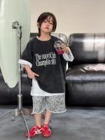 【100-150cm】Tシャツ ショートパンツ 半袖 レトロ ヒョウ柄 プリント - 画像 (4)