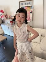【90-150cm】ベストorパンツ 女の子 ボーダー柄 イヌ ファッション