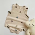 【66-90cm】ロンパース ノースリーブ 総柄ストライプ ベビー服 - 画像 (4)