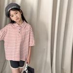 【80-130cm】半袖Ｔシャツ 女の子 POLOネック ボーダー柄  シンプル - 画像 (3)
