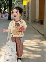 【90-150cm】半袖Ｔシャツorパンツ 女の子 チェック柄 カートゥーン - 画像 (5)