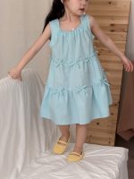 【90-140cm】ワンピース 女の子 リボン 無地 ノースリープ - 画像 (5)