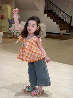 【90-150cm】キャミソール 女の子 チェック柄 ドーパミン風 フリル - 画像 (5)