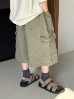 【90-150cm】7分丈デニムパンツ 韓国ヴィンテージ風 ビッグポケット 長く愛せる1本 - 画像 (5)