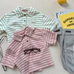 【80-130cm】半袖Ｔシャツ 女の子 POLOネック ボーダー柄  シンプル - 画像 (7)