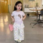 【90-150cm】半袖Ｔシャツorパンツ 女の子 カートゥーン ストレートパンツ - 画像 (4)