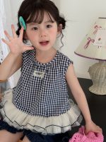 【90-140cm】トップス 女の子 ノースリーブ チェック柄 切り替え - 画像 (2)