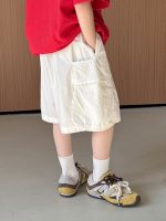 【90-150cm】5分丈ショーツ 工装風 着回し最強 無地 普段着 お出かけ 外遊び - 画像 (3)