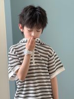 【90-150cm】Tシャツ 半袖 キッズ フード付き 通気性 白黒ボーダー プルオーバー デイリーカジュアル - 画像 (5)