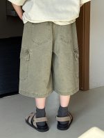 【90-150cm】7分丈デニムパンツ 韓国ヴィンテージ風 ビッグポケット 長く愛せる1本 - 画像 (4)
