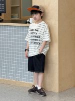【100-160cm】キッズTシャツ 半袖 ボーダー アルファベット 可愛い - 画像 (4)
