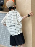 【100-160cm】キッズTシャツ 半袖 ボーダー アルファベット 可愛い