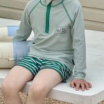 【90-140cm】水着 ハーフジップ ボーダー柄 スイムウェア - 画像 (6)