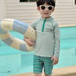 【90-140cm】水着 ハーフジップ ボーダー柄 スイムウェア - 画像 (7)