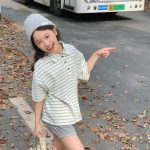 【80-130cm】半袖Ｔシャツ 女の子 POLOネック ボーダー柄  シンプル - 画像 (5)