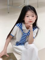 【100-170cm】半袖 Tシャツ 女の子 肩掛け ニット 学園風 ナチュラル - 画像 (3)