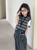 【100-170cm】ベスト 女の子 ニット ボーダー レイヤードしやすい - 画像 (4)