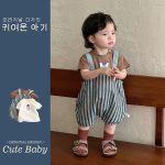 【73-100cm】半袖Ｔシャツorパンツ ストライプ オーバーオール お出かけに