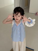 【90-140cm】ベスト 女の子 チェック柄 レース 切り替え - 画像 (3)