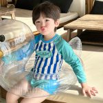 【85-155cm】水着 ストライプ 長袖 スイムウェア