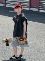 【90-120cm】半袖Ｔシャツorショートパンツ 男の子 フード付き ストリート風 - 画像 (4)