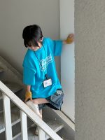 【100-150cm】Tシャツ 切り替え 半袖 プリント ゆったり - 画像 (6)
