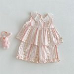 【73-120cm】セットアップ 女の子 花柄トップス&ストレートパンツ フリル付き 子供服