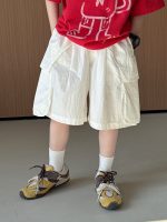 【90-150cm】5分丈ショーツ 工装風 着回し最強 無地 普段着 お出かけ 外遊び - 画像 (6)