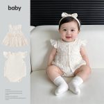 【66-90cm】ロンパース ベビー 2点セット レース 薄手