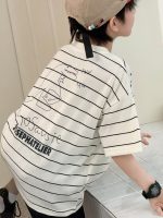 【100-160cm】キッズTシャツ 半袖 ボーダー アルファベット 可愛い - 画像 (5)