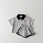 【80-130cm】セットアップ ストライプ 半袖 ポロシャツ＋ショートパンツ - 画像 (5)
