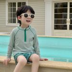 【90-140cm】水着 ハーフジップ ボーダー柄 スイムウェア - 画像 (4)